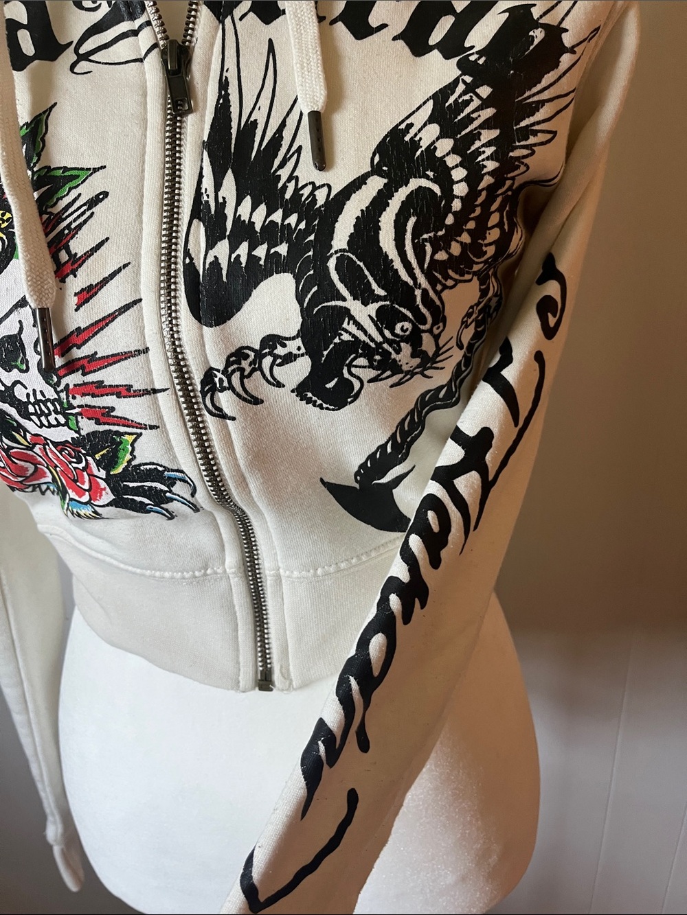 Ed Hardy Cream Zip Hoodie with Black Panther and Gold Script - Picture 5 of 5